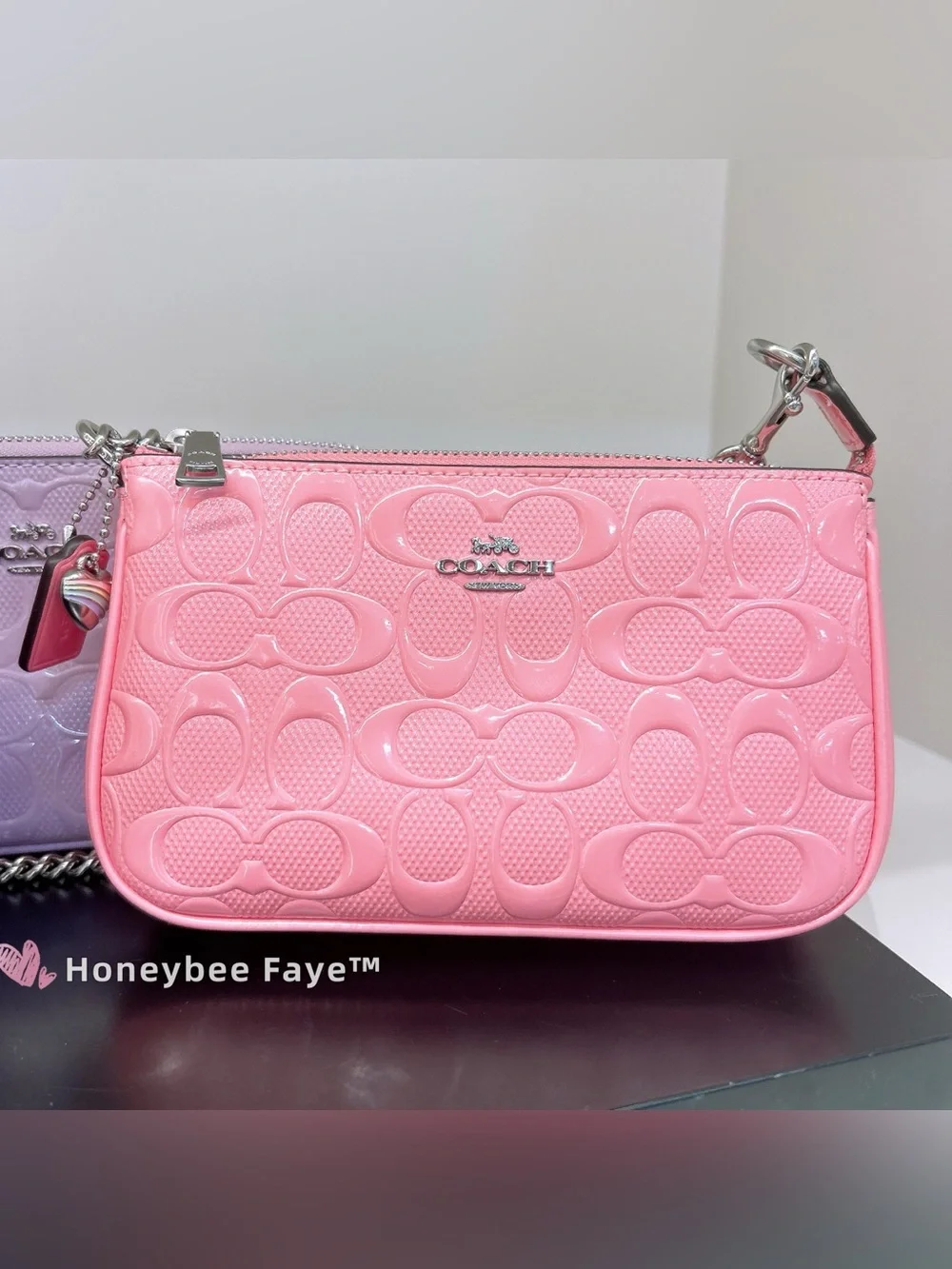NWT Coach Nolita 19 In Signature Leather With Heart Charm CCZ27 Silver Pink